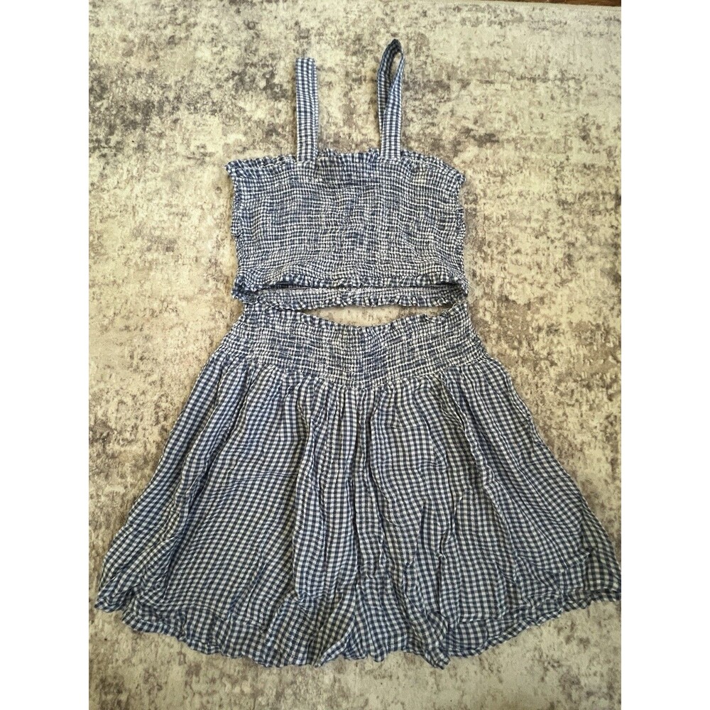 Japna Women's 2-piece Gingham Crop Top & Shorts Set in Blue & White Small  $69